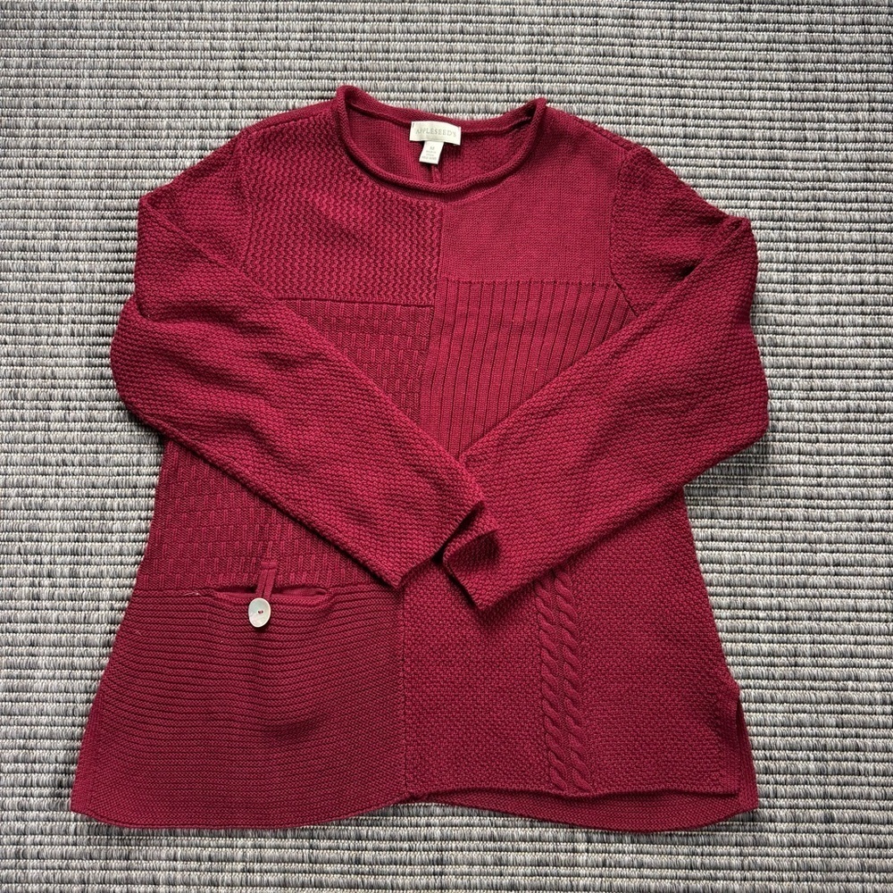 Appleseed's Deep Red Patchwork Sweater